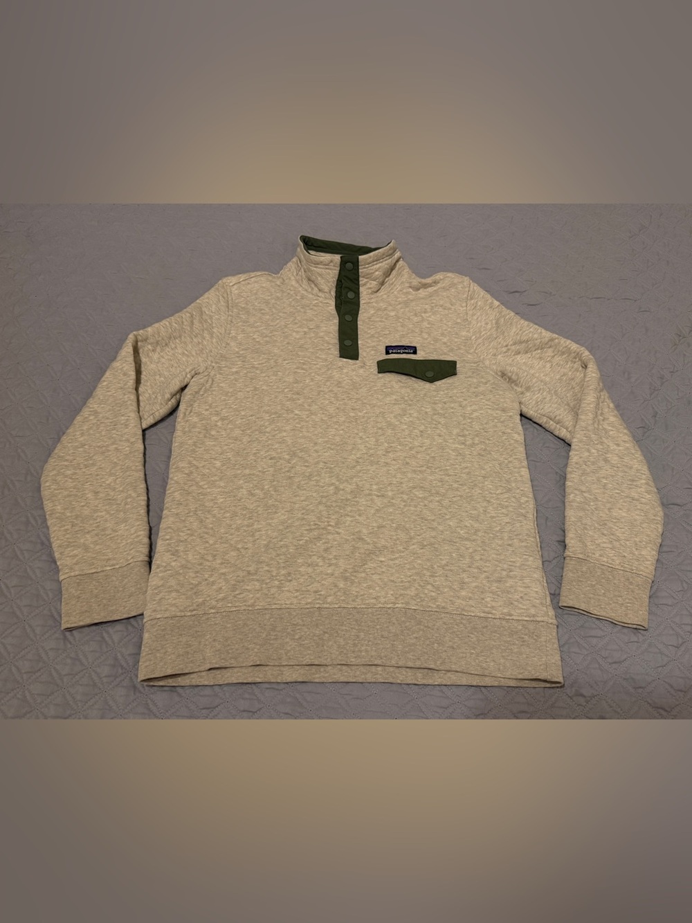 Patagonia Quilted Snap-T Pullover Drifter Grey Olive Organic Cotton Womens Med